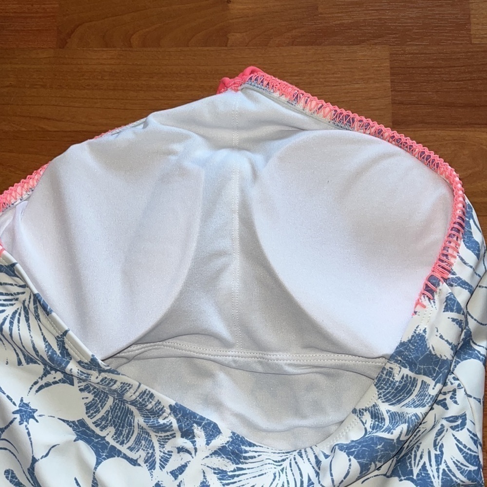 Gossip juniors one piece blue and white tropical print swimsuit with coral trim - Picture 7 of 9